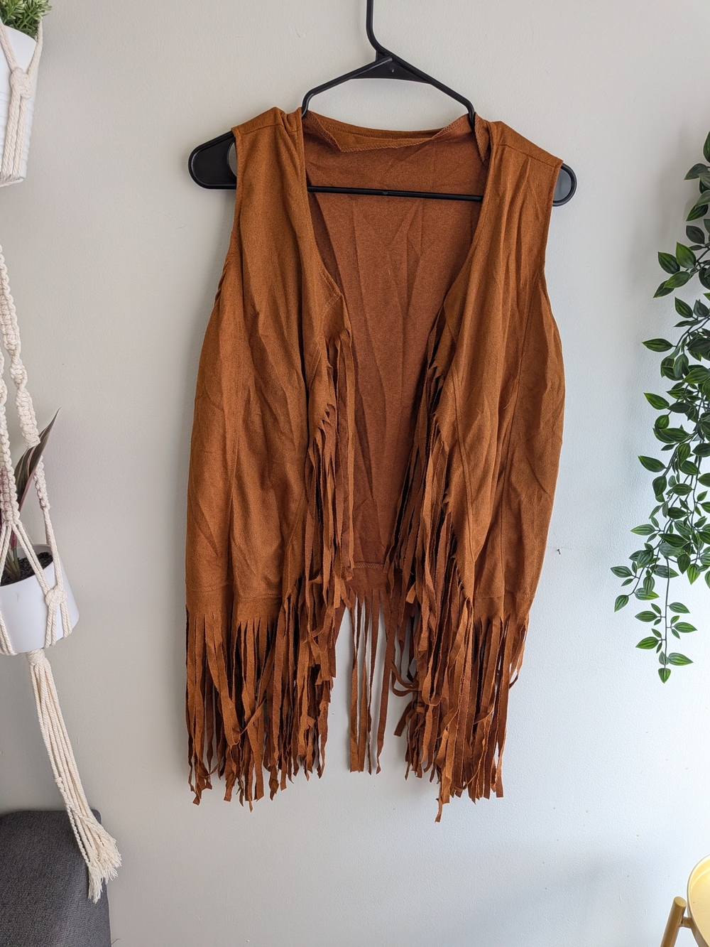 NWOT Fringed Suede-Look Vest in Rust